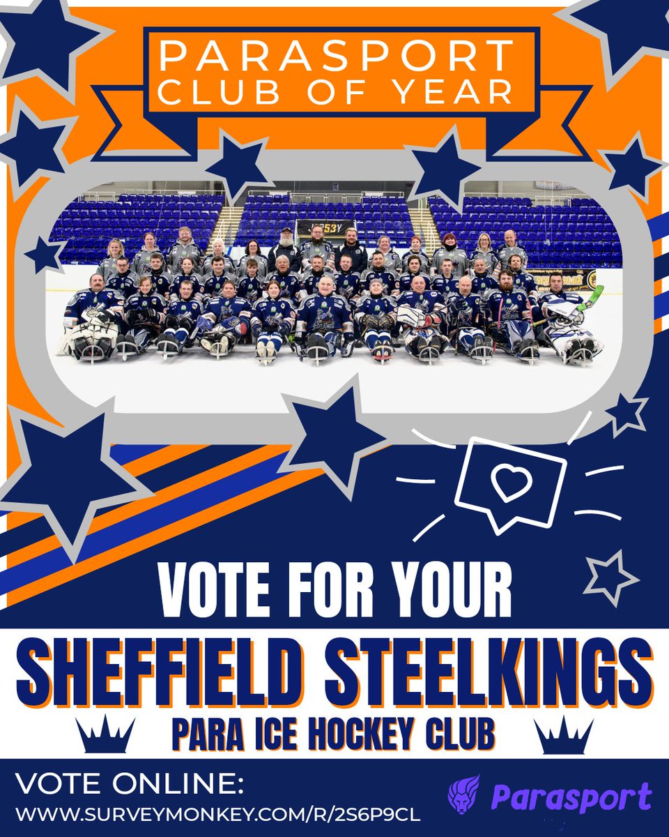Voting for the @Parasportuk 'Club of the Year 2022' is now open!

Please vote, RT and encourage as many people to get being us as possible! (We were February Club of the Month)

surveymonkey.com/r/2T78297

Thank you 😊 👑

#HailToTheKings
#HockeyFamily #ParaIceHockey 
#Sheffield #RT