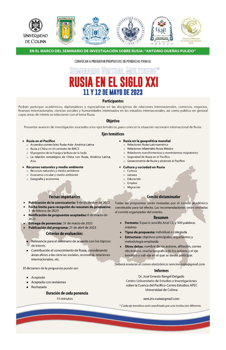 de_eurasia's tweet photo. Se extiende la cordial invitación en el #seminario virtual #webinar "#Rusia en el siglo XXI", organizado por el seminario de investigación sobre Rusia "Antonio Dueñas Pulido". 

Más información: sem.inv.rusia@gmail.com

#Eurasia https://t.co/lYuU54jHWk