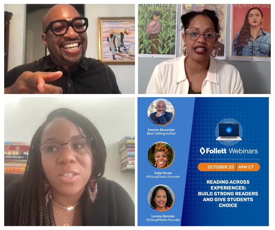 Did you miss author @kwamealexander's latest panel discussing ways you can give students choice in their reading with #DisruptTexts founders @nenagerman and @juliaerin80? Register to watch the recording on-demand at: bit.ly/3uMnYnj 

#StudentChoice
