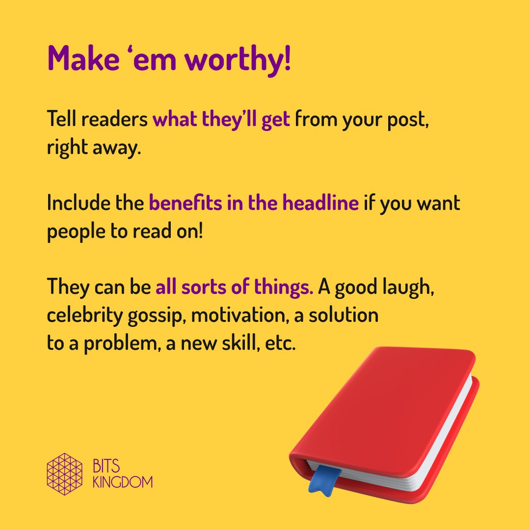 BitsKingdom's tweet photo. π₯ Even if you spent hours researching and adding value to your article, it takes one lousy headline to ruin it all!
π° Our headline tips will help you master the most crucial part of your article!
#bitstips #content #SEOtips #keywords #copywriting #digitalmarketing
