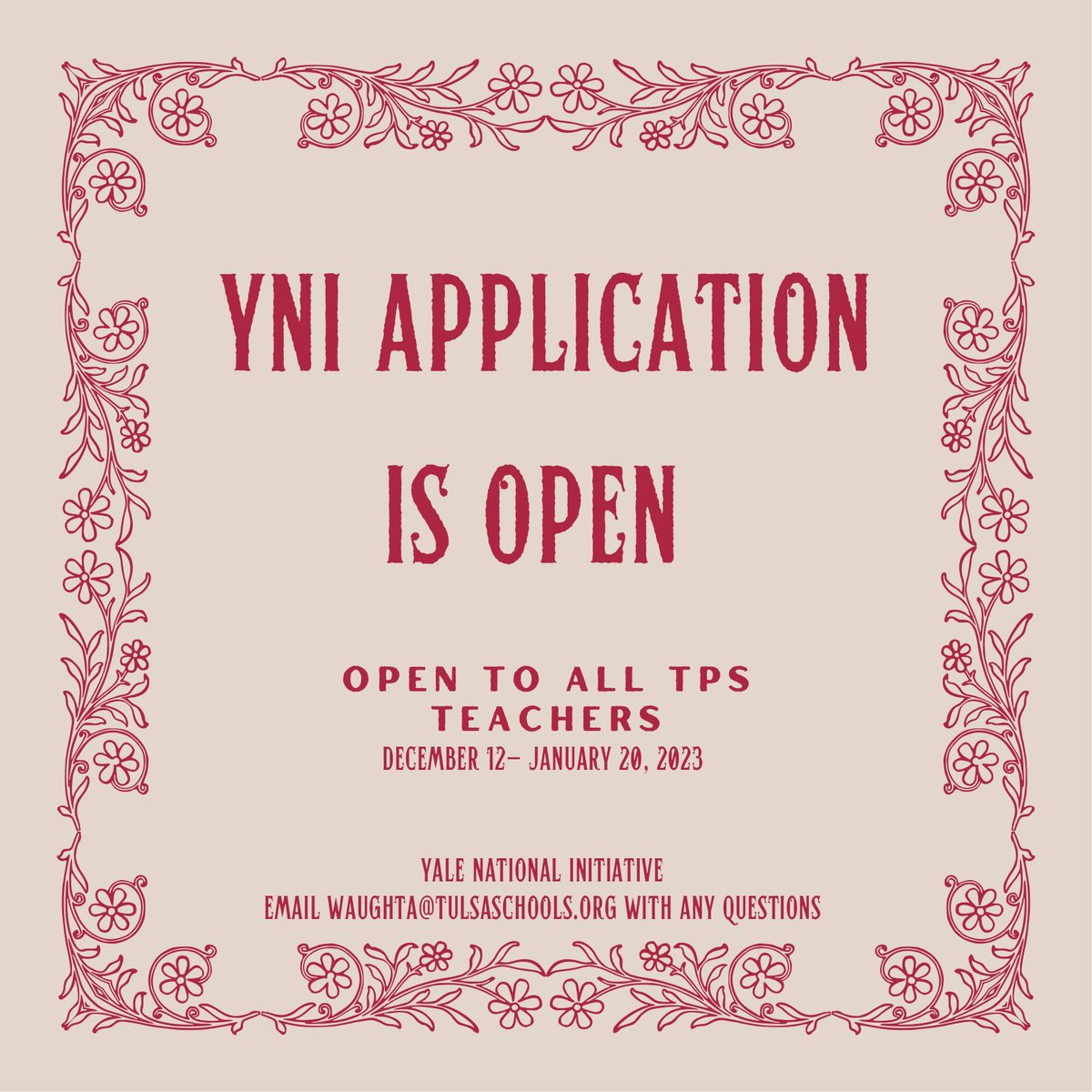 ⭐️Tulsa’s YNI application is open!⭐️TPS teachers, apply and share with others. It’s truly the most enriching professional learning opportunity out there. Here is the link to the application: forms.gle/2Cp5J5BoxBfP67…