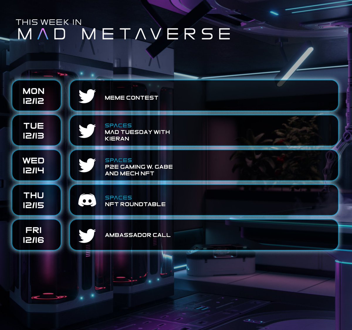 MAD Metaverse Weekly Schedule! 🔥

What is the MAD fam most excited for this week? 👀