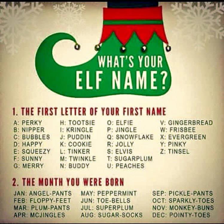 It’s time for the Elf Names again! For the next few weeks I will be known as 
“Happy McJingles” 🧝
Who are you? 😄