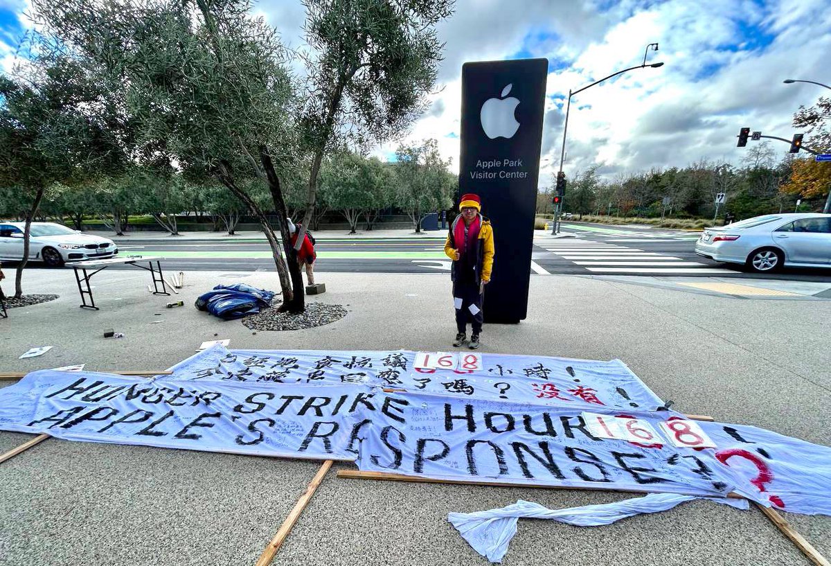 DAY 7 / HOUR 168. For seven days and nights, I went on a hunger strike at Apple Park. Thank to all those who supported me, whether on-site or remotely. Although Apple has yet to respond, their failure to do so is a response itself.
 #CookstopkissingXisass