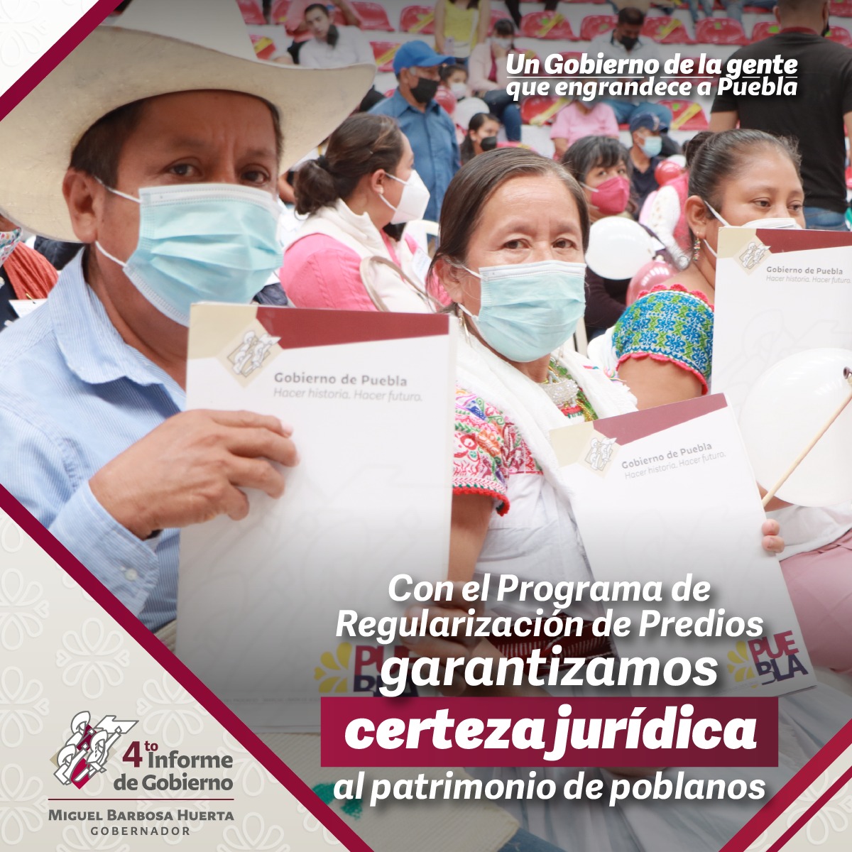El Programa de regularización de predios rústicos urbanos y suburbanos es único en el país. A través de él estamos dando certeza jurídica de su propiedad a quienes han trabajado toda su vida por un patrimonio para su familia. #4InformeMBH #GobiernoQueEngrandeceAPuebla