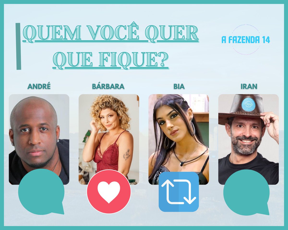 fuxicorealitys's tweet photo. 🚨 ROÇA FORMADA!

Quem Você Quer Que Fique Na Noite de Hoje?
🔊 Lembrando que hoje também tem formação de outra roça!

#AFazenda #AFazenda14 https://t.co/LQURFr1XWq