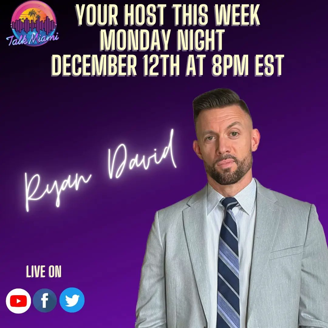 TalkMiamiShow's tweet photo. @theRyanDavid serves as your host tonight! 
Join us live right here, Facebook or YouTube at 8pm https://t.co/erJ1mr19oX
We want to hear from you. Leave a comment and let us know your thoughts on these two topics! 
It’s Time To Talk Miami! 
#ProudToBeAnAmerican #Christians https://t.co/NngKXzCuQz