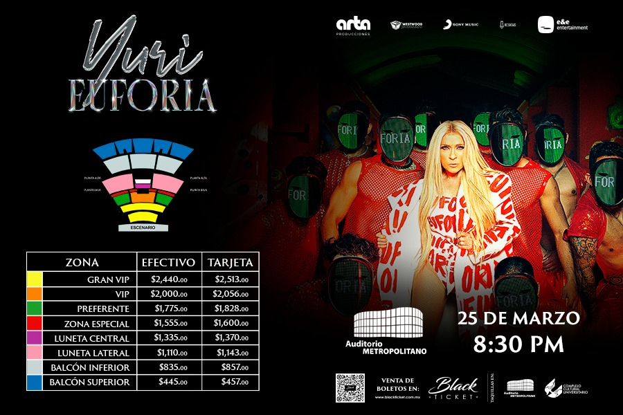 Llega <a href="/OficialYuri/">Yuri</a> al <a href="/AuditorioMetPue/">Auditorio Metropolitano</a> con su gira más innovadora “EUFORIA TOUR " todos sus grandes ÉXITOS ¡25 de marzo 2023!🎙🤩
✨¡VIVE EL ESPECTÁCULO! ✨
BOLETOSA LA VENTA en blackticket.com.mx
#eyeentertainment #EuforiaTour #ShowPuebla #ConciertosPuebla #YuriEnPuebla