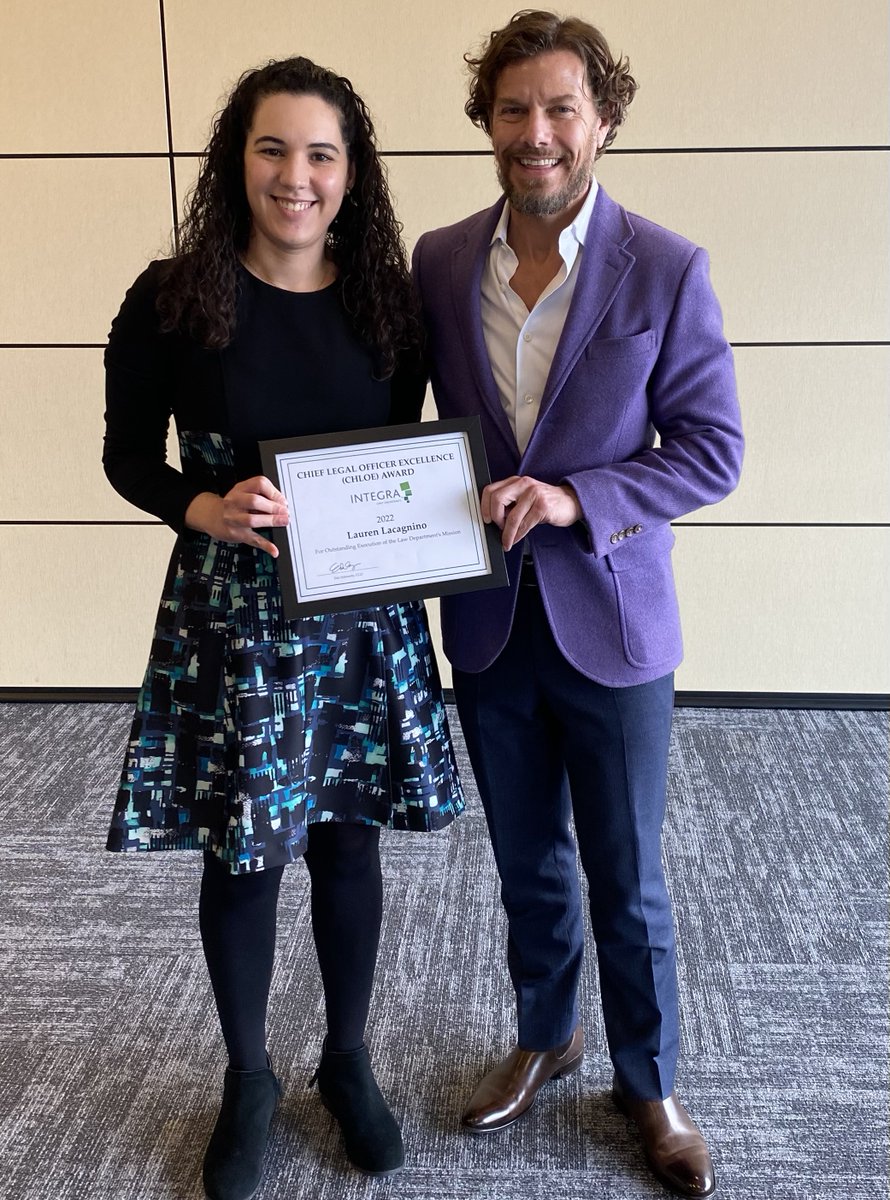 Congratulations to Lauren Lacagnino, sr. director, Corporate Development, on receiving the very first Chief Legal Officer Excellence (CHLOE) annual award! The award is presented to a colleague who excels in pursuit of the mission of the Integra's law department.
#integrainspired