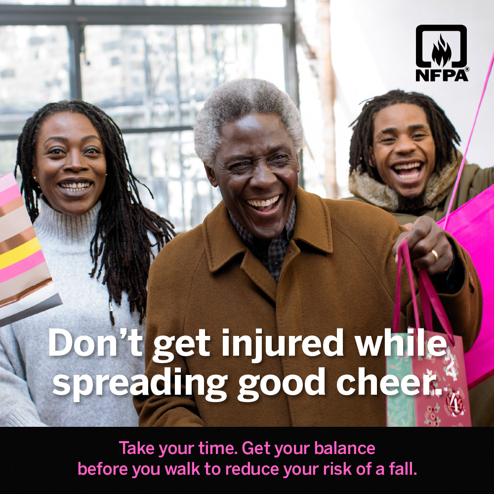 Don’t get injured while spreading good cheer! Take your time. Get your balance before you walk to reduce your risk of a fall.  
#FallPrevention #SafetyTips #Safety #olderpersons #healthyaging #aging #preventingfalls #holidaysafety