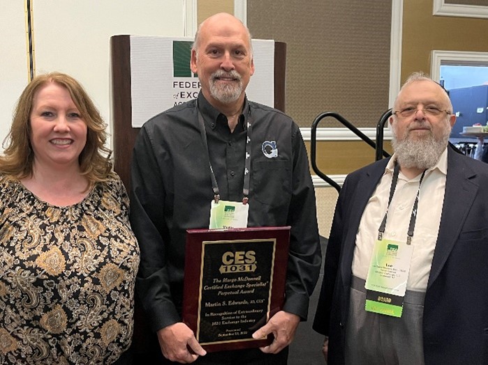 Honored at the FEA 2022 Annual Meeting &amp; Awards Presentation was Martin S. Edwards, JD, CES®, Managing Director &amp; General Counsel, Accruit, Chicago, IL, for the Margo McDonnell Certified Exchange Specialist® Perpetual Award for Outstanding Service. #1031exchanges <a href="/Accruit/">Accruit</a>