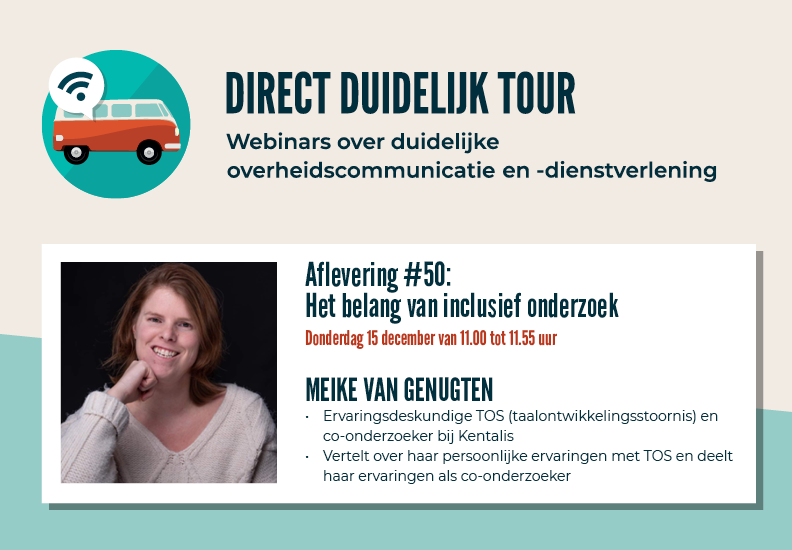 Meike van Genugten, ervaringsdeskundige TOS (taalontwikkelingsstoornis) en co-onderzoeker bij <a href="/kentalis/">Koninklijke Kentalis</a>,  deelt tijdens de 50e (!) aflevering van de Direct Duidelijk Tour over haar persoonlijke ervaringen directduidelijk.gebruikercentraal.nl/agenda/het-bel… #DDTour