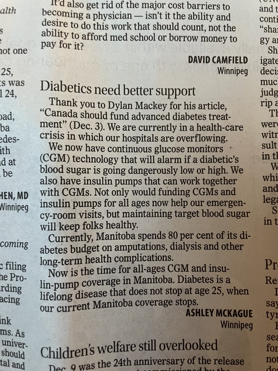 ashleymckague's tweet image. My letter in @WinnipegNews! CGMs and insulin pumps save health care costs now and into the future for Type 1 Diabetics.  It also means my 6 year old can do anything that any other  6 year old can do - the time to fund all ages is now! @WabKinew @JamesTeitsma @AudreyGordonMB