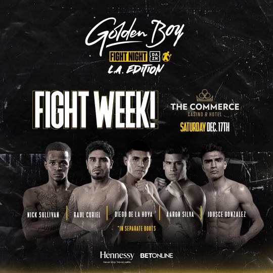 GoldenBoyBoxing's tweet photo. Its Fight Week!
Golden Boy Fight Night returns with a special #LAEdition this Saturday, Dec. 17th @CommerceCasino
Get your tickets now for some fun action!
https://t.co/PpovY4W2Th https://t.co/4pMDqBA1zS