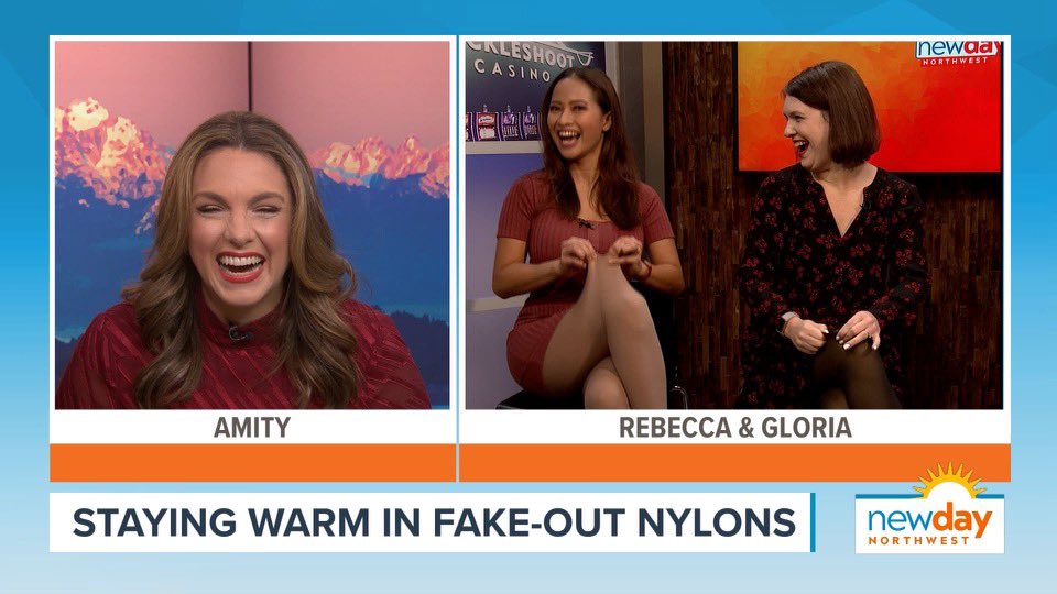 Warm fake nylons make girls happy 😜 thanks to <a href="/AmityAddrisi/">Amity Addrisi</a> for introducing us to it 🥳