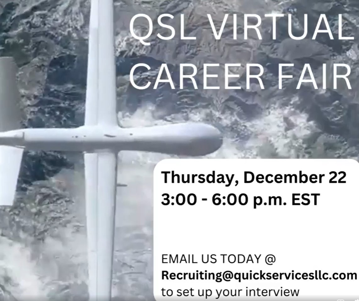 QSL638's tweet photo. Calling All #Intel Professionals – Let’s TALK!
QSL will hold a Virtual Career Fair, Thursday, December 22 from 3:00 – 6:00 p.m. EST. 
Email us at Recruiting@quickservicesllc.com to set up your interview.
We look forward to meeting you next week. https://t.co/4bcmVlTh7P