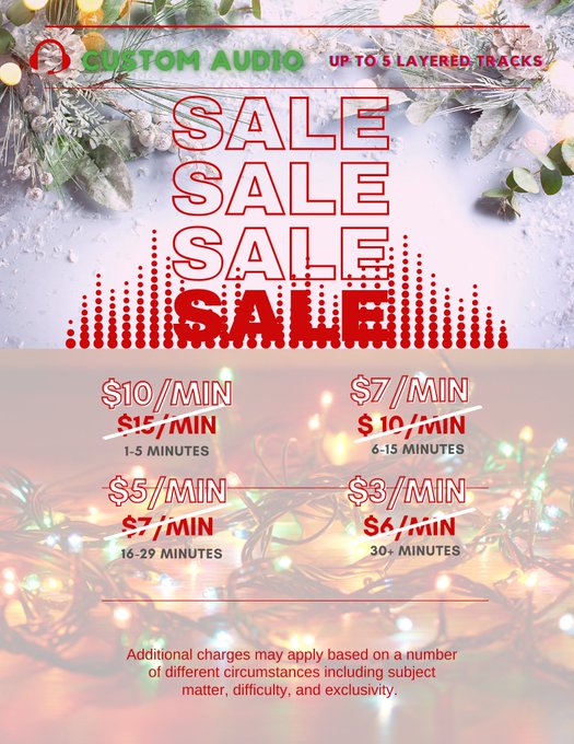 Custom MP3 sale now through Christmas!  $10/min for 1-5min  $7/min for 6-15 min $5/min for 16-29 min
