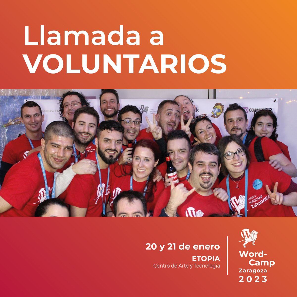 zaragozawp's tweet photo. 😎¡Hey!¿Te gustaría formar parte del equipo de organización como voluntario/a de WordCamp Zaragoza 2023? Si estás interesado/a en colaborar con nosotros/as ¡apúntate!

Una gran oportunidad para conocer a otros/as aficionados/as a WordPress. #WCZGZ23 

https://t.co/8F8oP6idnV https://t.co/bcTOr5lKpO