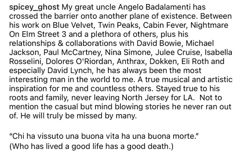 Oh no. RIP Angelo Badalamenti. This one hurts