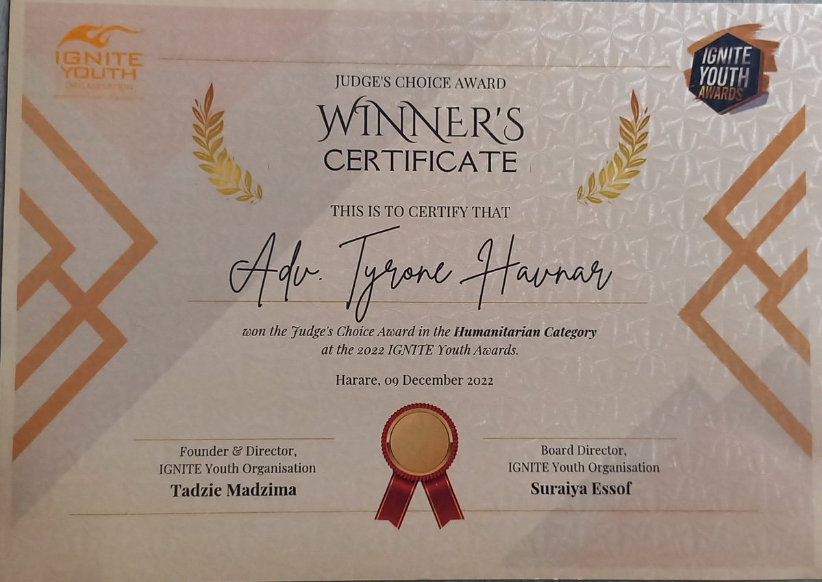 TyroneHavnar's tweet photo. Thank you @IgniteYouthOrg for this amazing award.
13 years of social change and I receive my very FIRST award.
Ignite will remain in my history as the very 1st award giving organization to realize my efforts.
@NAYOZimbabwe @amnesty @amnesty_zim 
#HumanRights #socialwork https://t.co/YBaCwoC25e