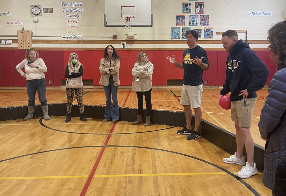 PrncipalBeekman's tweet photo. Pulaski faculty and staff have fun playing together and learning the game of Gaga Ball! We are getting ready for our students as they soon will be able to play on our new outdoor courts which are under construction! https://t.co/rOP8ABVEyW