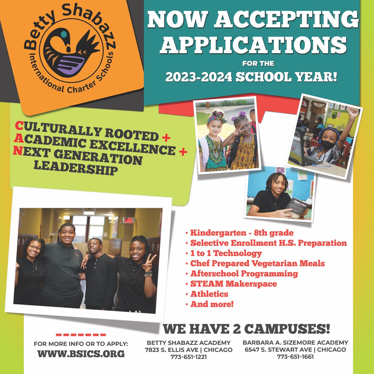 Join Our Village! Now accepting applications for the 2023-2024 school year! Visit BSICS.org to learn more and to apply.