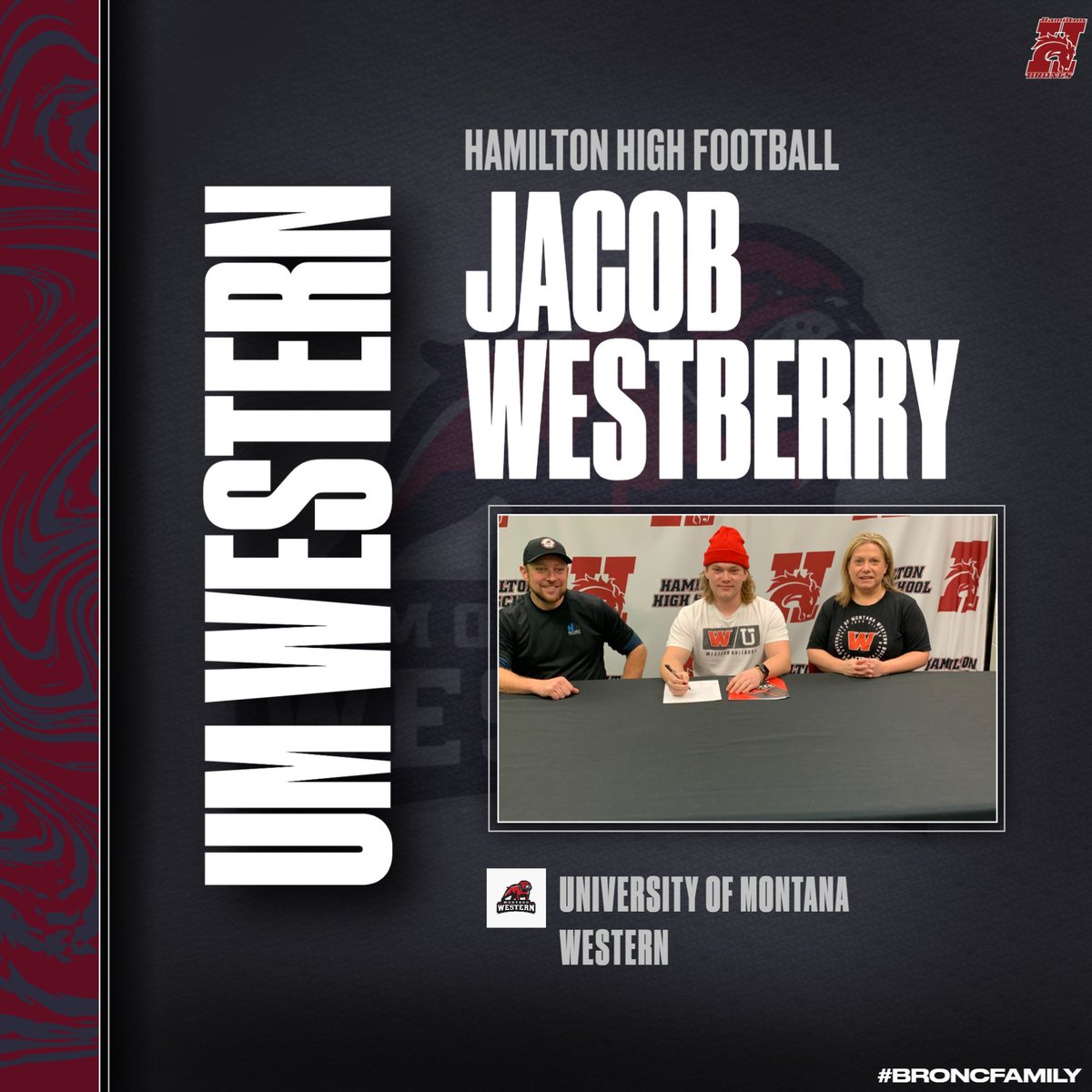 Congrats to Jacob Westberry for signing with UM Western to play football! #GoBroncs #BroncFamily