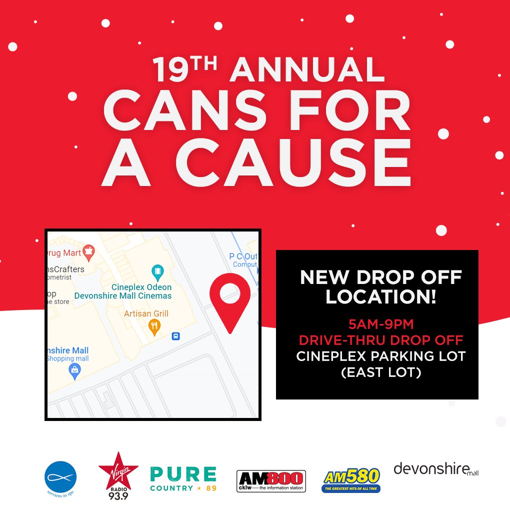 am800_cklw_'s tweet photo. The 19th Annual Cans for a Cause is THIS FRIDAY!!!!

Join us at @devonshiremall from 5am - 9pm as we collect cash and nonperishable donations for the Society of St. Vincent de Paul! 

You can also donate at https://t.co/wlCYRBzSfa https://t.co/DdXwvoBRaY