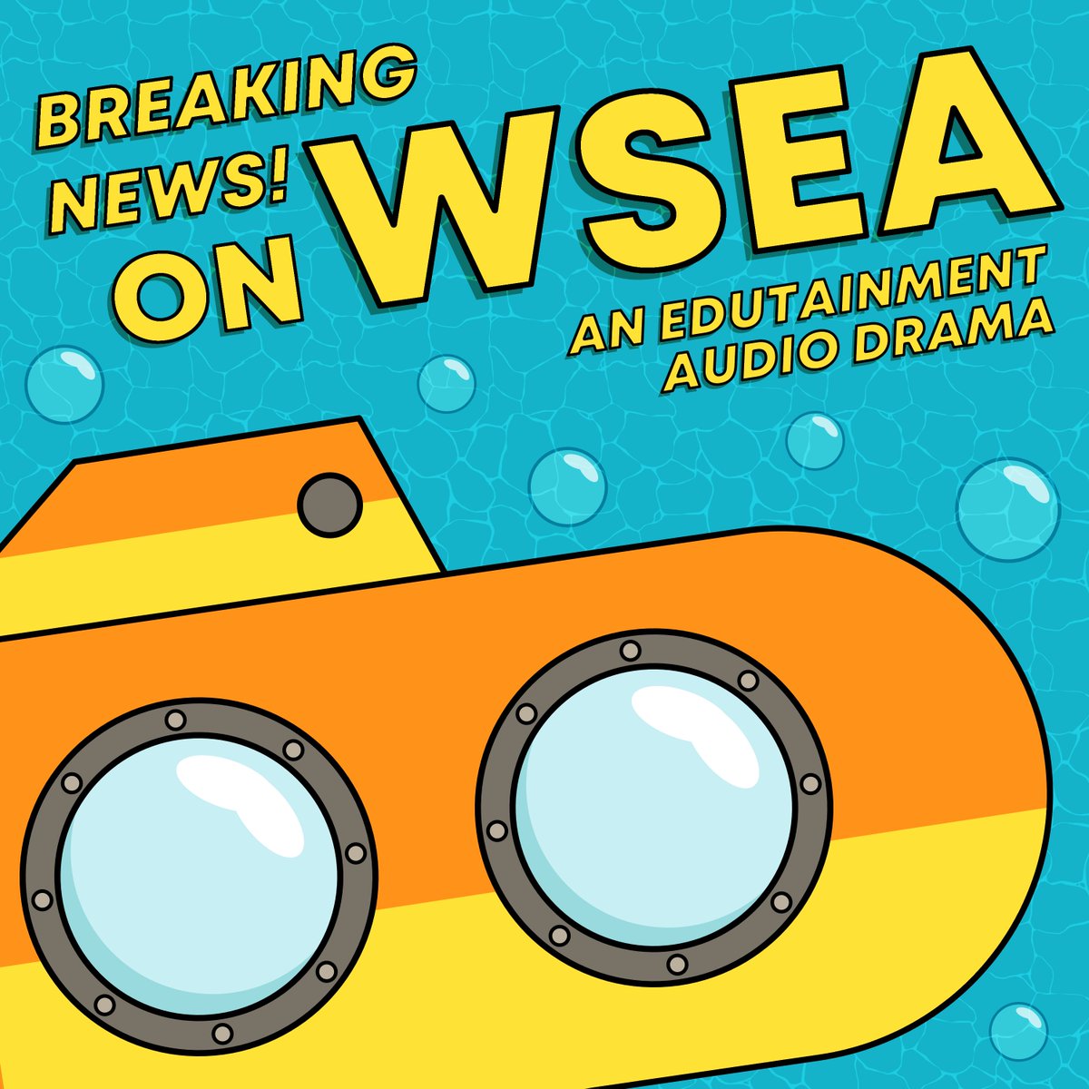 The very first episode of our #AudioDrama “Breaking News! On WSEA” releases TOMORROW at 7AM EST! Just in time to listen on the way to school 🎧 For now, let’s show off the cover art! Done by @primmsfairytale, showing a certain someone’s submarine 👀 @EmersonProfJZ