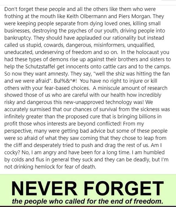 Lost any and all respect for these enemies of freedom. @ArnoldSchwarzes @Schwarzenegger   @KeithOlbermann<a href="/tag/vaccineinjury"class="tags"><span>#vaccineinjury</span></a><a href="/tag/diedsuddenly"class="tags"><span>#diedsuddenly</span></a><a href="/tag/thejab"class="tags"><span>#thejab</span></a><a href="/tag/itsnotavaccine"class="tags"><span>#itsnotavaccine</span></a>