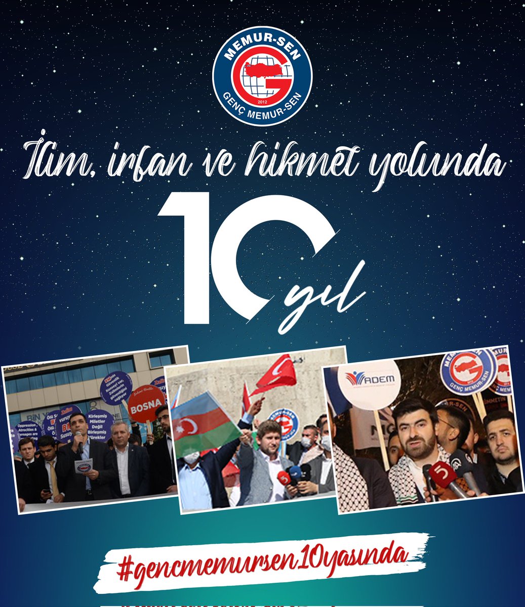 ❝Türkümüz dünyayı kardeş bilendir
Gökleri insanın ortak tarlası❞

İlim, irfan ve hikmet yolunda şuurlu gençlik 🔟 yaşında.

Genç Memur-Sen'imize emek ve gönül vermiş tüm teşkilat mensuplarımıza, başkanlarımıza, büyüklerimize teşekkürlerimizi sunuyoruz.

#GençMemurSen10Yaşında