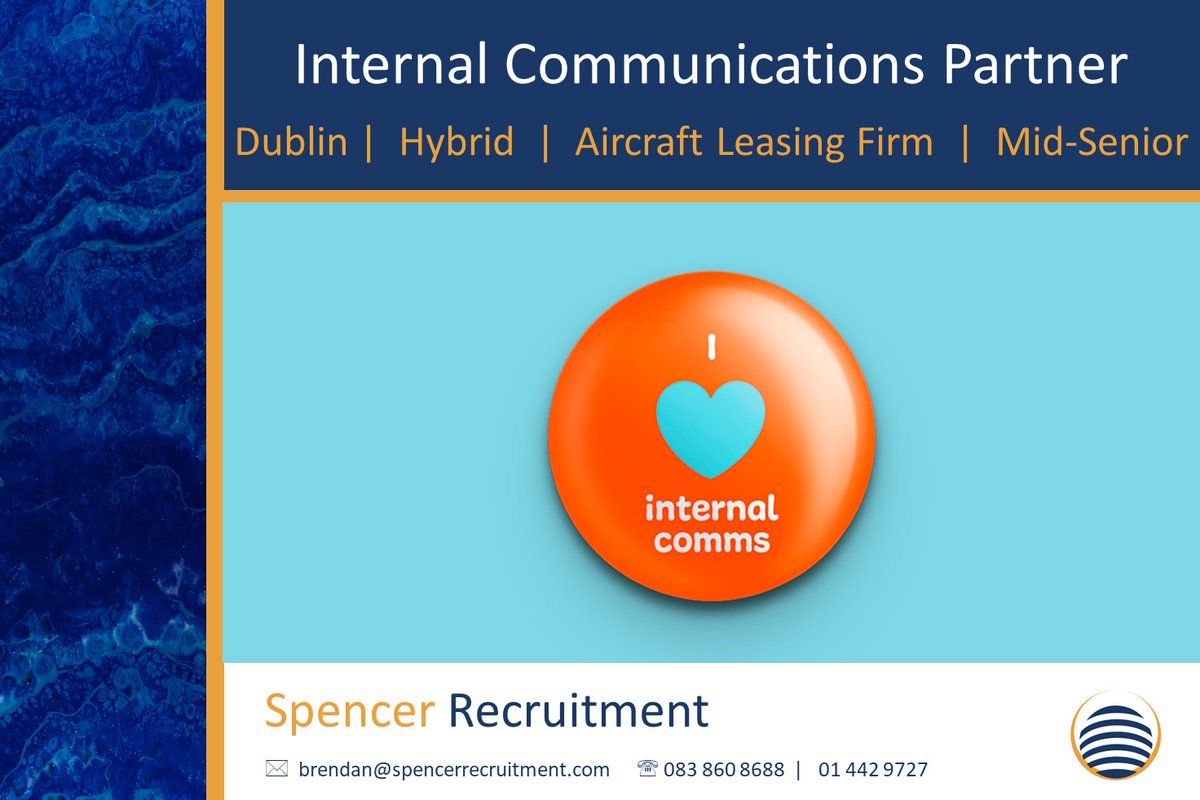 Calling internal #communications professionals for an exciting job opportunity to join a leading aircraft leasing firm in their Dublin offices #hiring #applynow 👉spencerrecruitment.com/post/communica…