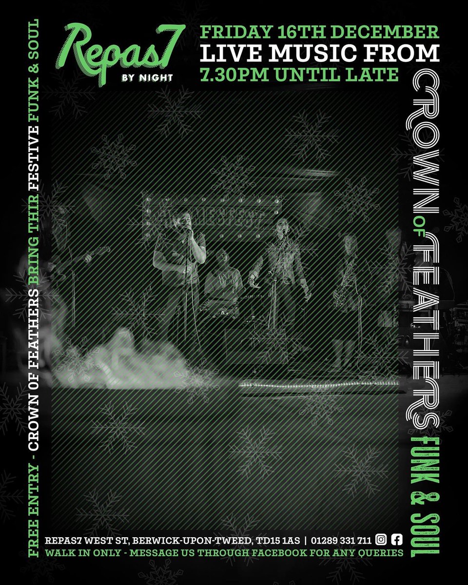 Repas7N's tweet photo. 🎶 This Friday’s Live music we have @COFSoul delivering the gift of Festive Funk &amp; Soul!!! https://t.co/6wxRDyPt6R