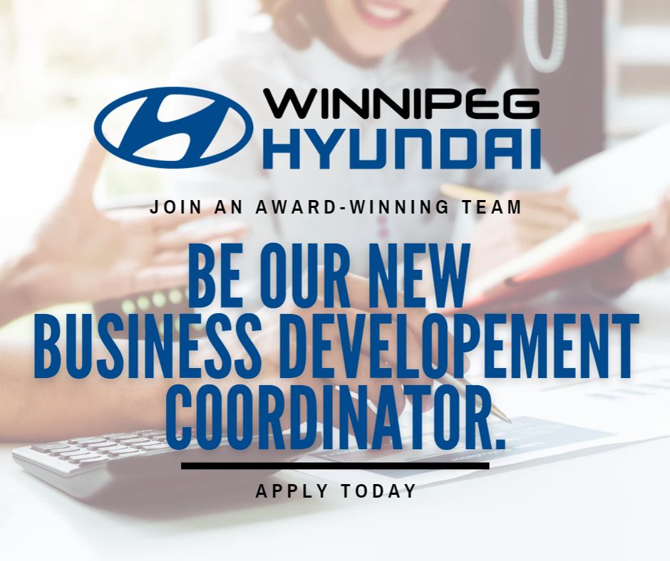 wpghyundai's tweet photo. Be Our New Business Development Coordinator! 

Winnipeg Hyundai is looking to add a Business Development Coordinator to our Sales team! Is it you? Tap the link below to apply!

https://t.co/11BSZKUy4d

#winnipegjobs #ywgjobs https://t.co/dAfzKwFMGh