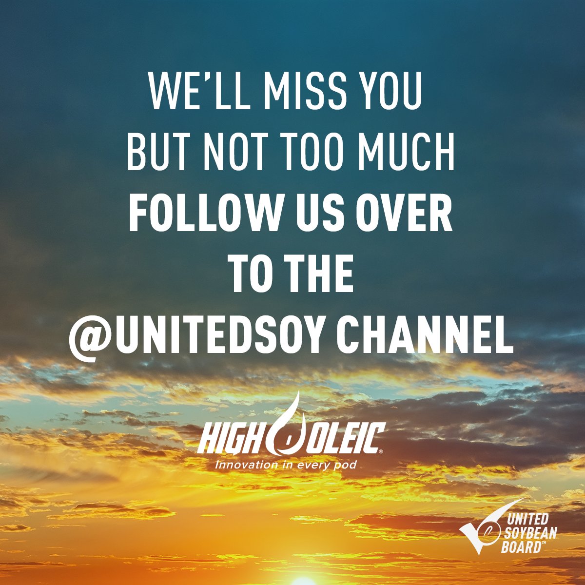 🚨 This will be our last month updating this account. 🚨

But don’t worry – it isn’t goodbye. Follow us over to the <a href="/UnitedSoy/">United Soybean Board</a> channel, where we’ll continue to deliver the latest #higholeic news.