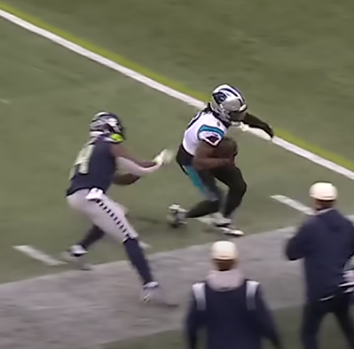 jamesburrow23's tweet photo. @PantherNationPC I was just watching back highlights from his game and this looks like a 2nd INT to me!! I was surprised they overturned it considering there wasn't enough evidence and they initially called it a turnover. https://t.co/Q9iJQlTXUN