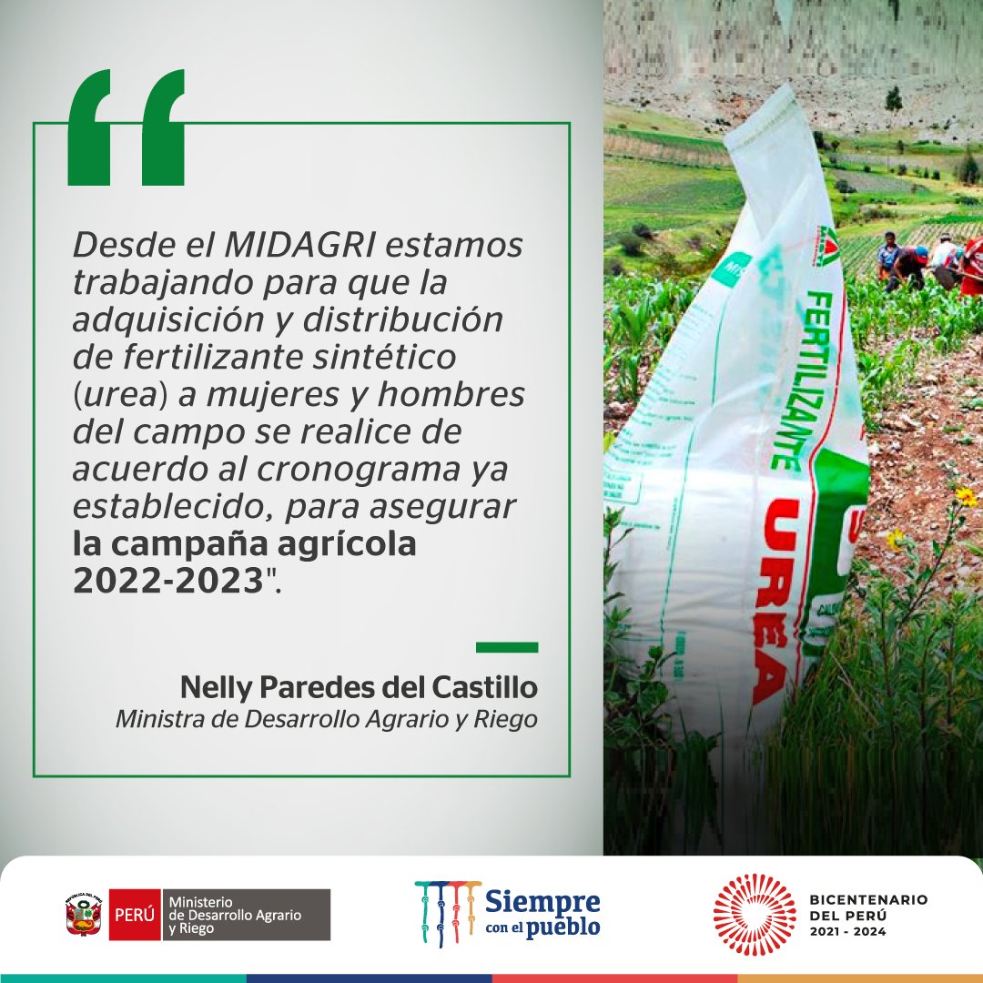 midagriperu's tweet image. Ministra @NellyParedesDC aseguró que se está trabajando para que la adquisición y distribución de urea a productoras y productores agrarios, se realice de acuerdo al cronograma ya establecido.