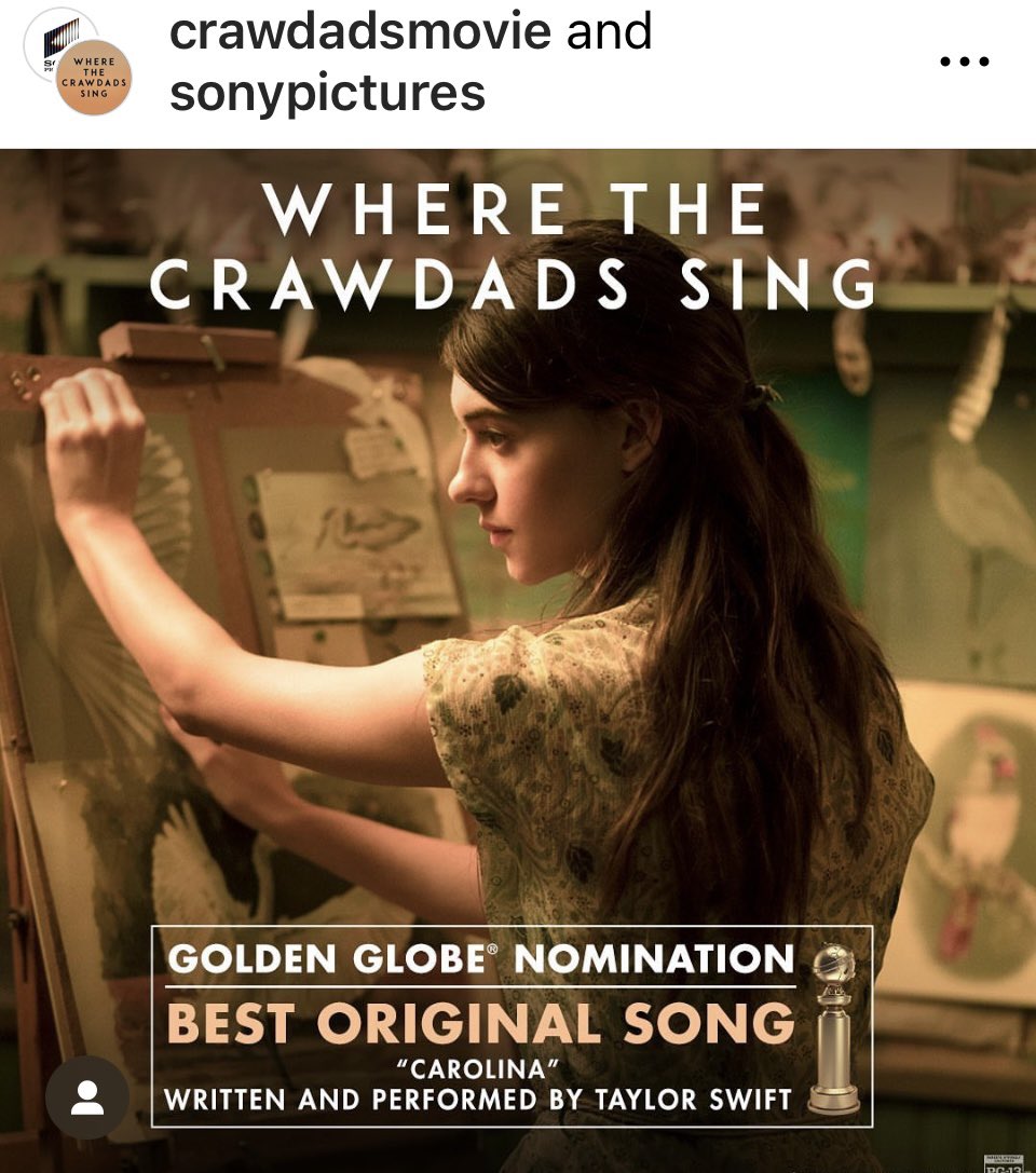 Congrats @taylorswift13 on you @goldenglobes Nomination! Honored to be part of this amazing cast and crew! @CrawdadsMovie @SonyPictures @hellosunshine @DaisyEdgarJones @_TaylorJSmith @HarrisDickinson #taylorswift #wherethecrawdadssing