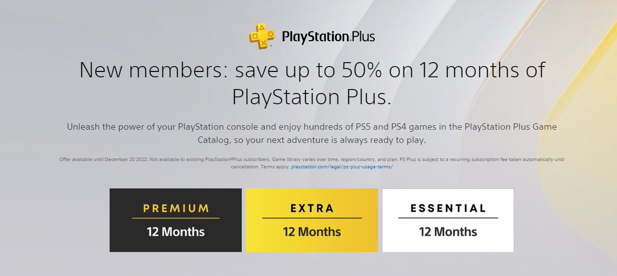 PS+ 12 Month Subscription - Essential £8.15 / Extra £13.58