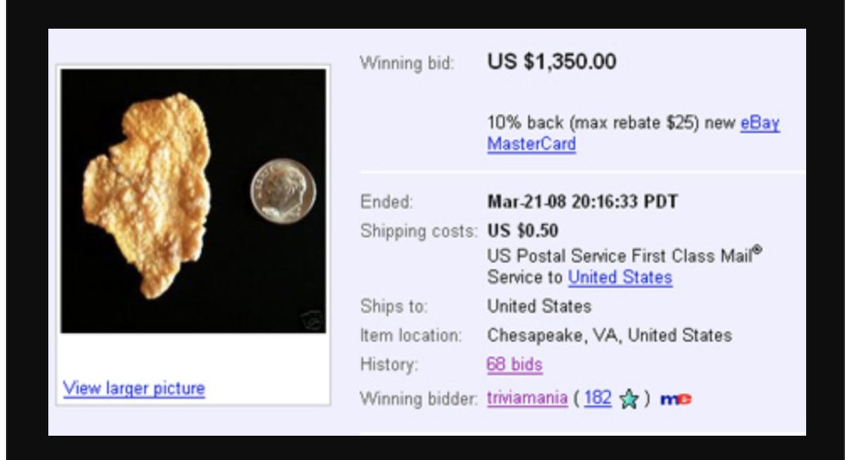 MomentableArt's tweet image. Time for our daily random thing people have collected,
in 2008 a cornflake shaped like Illinois was sold for $1,350 the buyer was a trivia website to use for their Traveling Museum. Please DM if you have a cornflake shaped like Texas