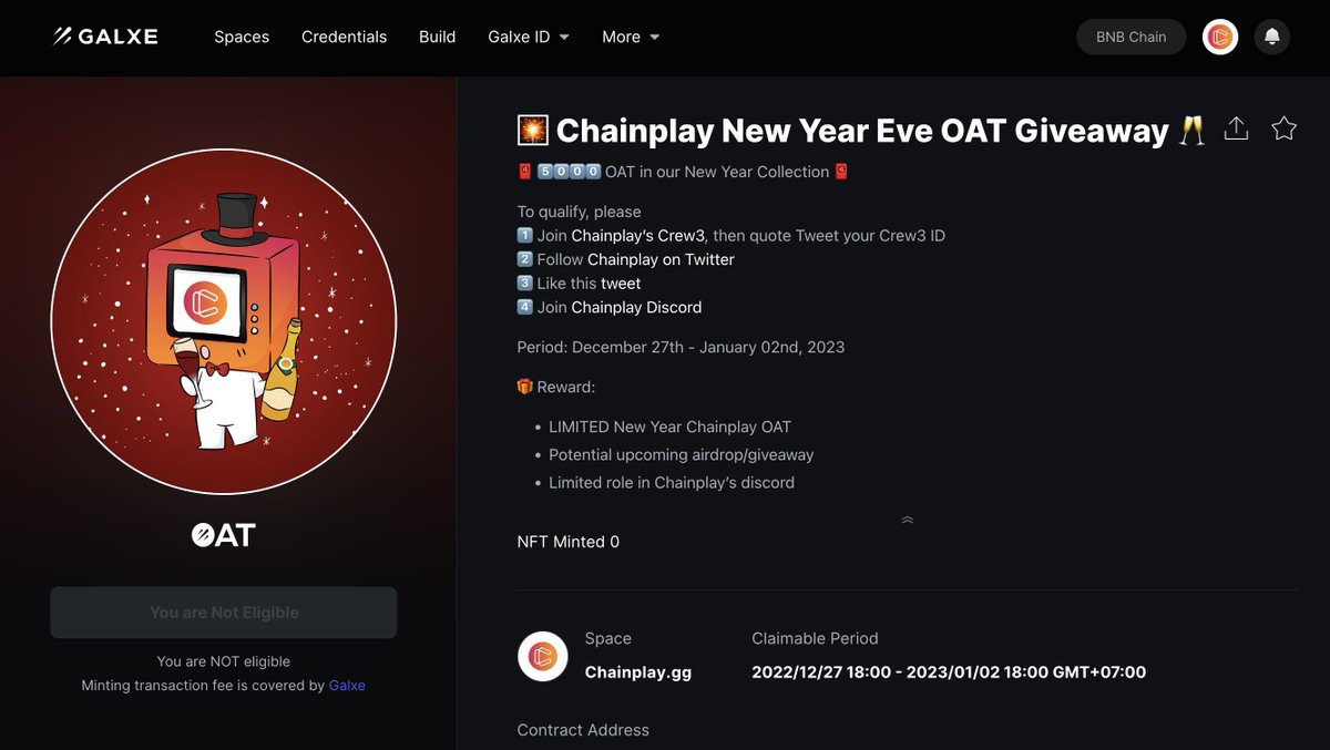 🧧 5,000 OAT in our New Year Collection 🧧

Visit: galxe.com/chainplay/camp…

1️⃣ Join chainplaygg.crew3.xyz/questboard, then quote Tweet your Crew3 ID

2️⃣ Follow <a href="/Chainplaygg/">ChainPlay.GG</a>  

3️⃣ Like x.com/Chainplaygg/st…

4️⃣ Join discord.gg/Dq8AwRT4wT

Period: Dec 27th - Jan 02nd
#Airdrop #Giveaway