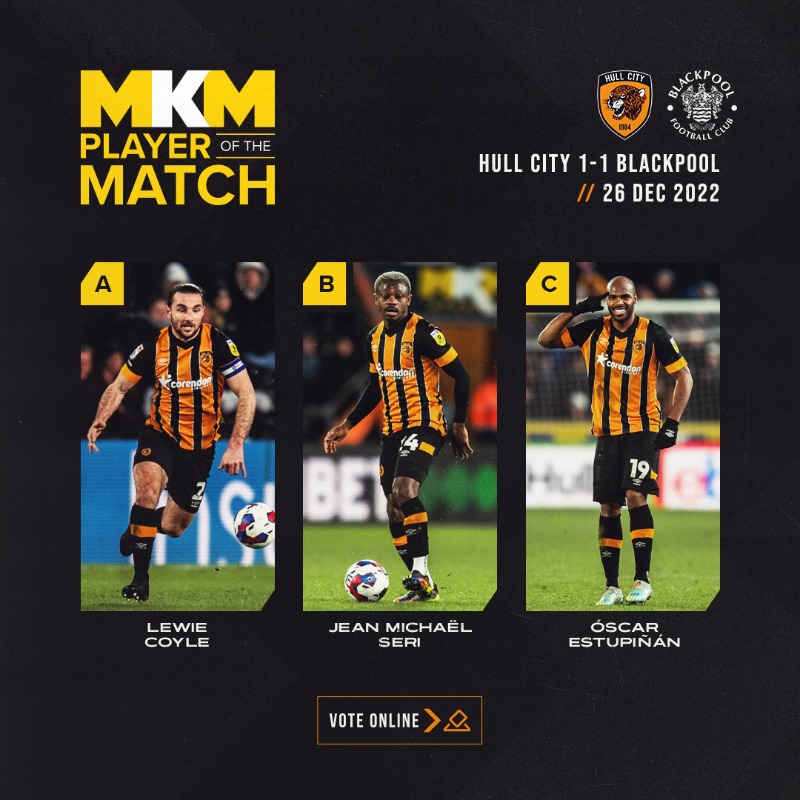 HullCity's tweet photo. Who was your #HULBPL Player of the Match? 🤔

#hcafc | @mkmbs