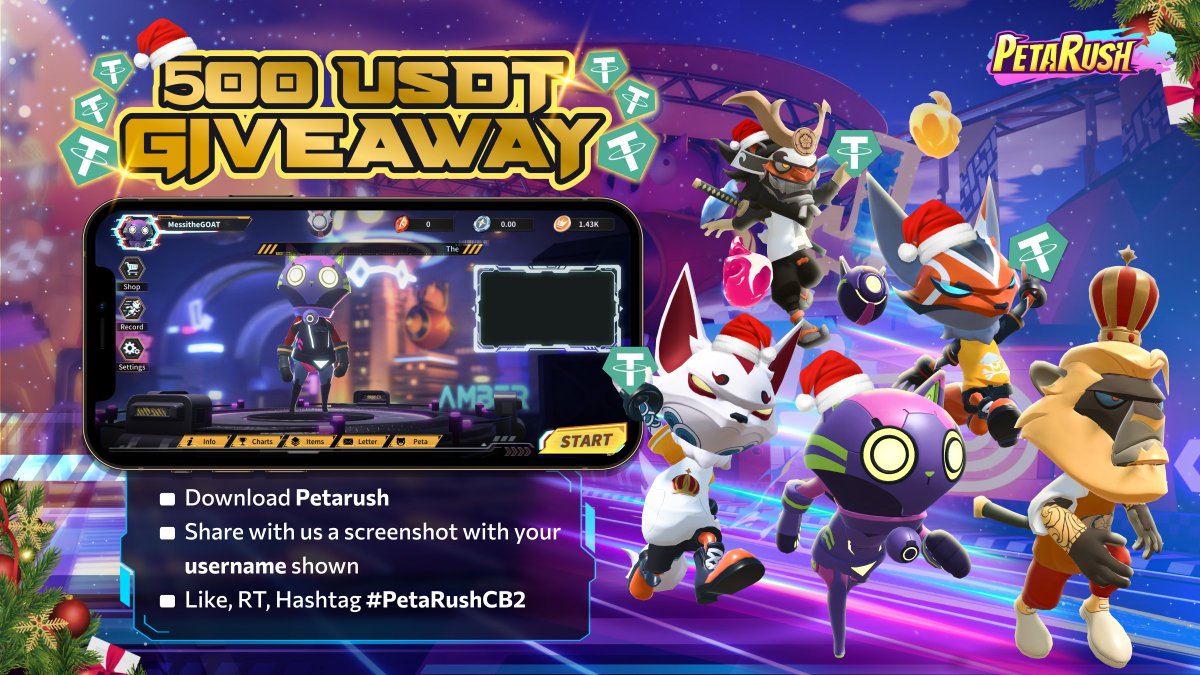 PetaRush's tweet photo. It's post Xmas IRL but still the #giveaway season in #PetaRushCB2✨

🎁 Download the game - https://t.co/uG9REWvp9G
🎁 Share with us a screenshot with your game username shown
🎁 Like, RT, Hashtag #PetaRushCB2

500 $USDT giveaway to 20 racers! LET'S GOOO✨ https://t.co/R9MUdh85jK