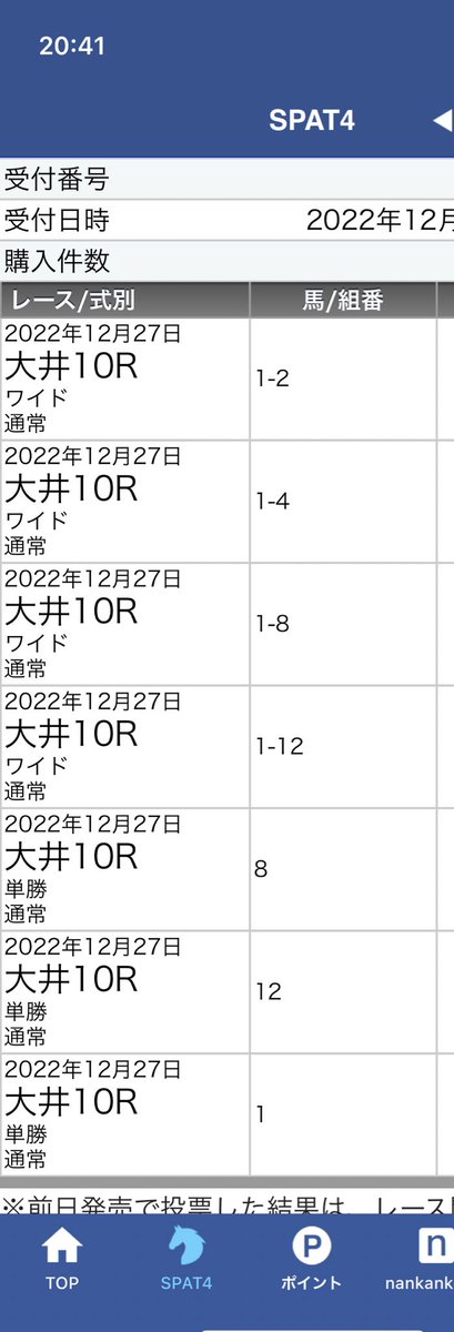 別に穴馬狙ったわけじゃ無いよ✋
買いたい馬が1人気じゃ無かったから買ったまででw
①ブルベアダイズがパドックで踏み込み浅かったけど縦の比較出来ないし見ても無意味だった(笑)
枠の並び考えても④ヒノカミカグラや②ミスアニバーサリーの脚質含めて、買いやすいよな😙