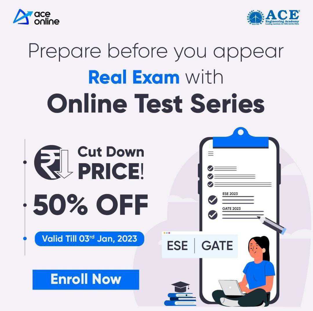 ACE_Enggacademy's tweet photo. Boost your real time exam Preparation with ACE Online Test Series
Avail 50% Off with  ESE | GATE Test Series
View Details: https://t.co/AykvF9S3lC
Contact: 7799996602

**Note: Offer valid till 3rd Jan'23 

#GATEOnlineTestSeries #ESEOnlineTestSeries #GetOffer #RealTimePreparation https://t.co/0t6S074Y6f
