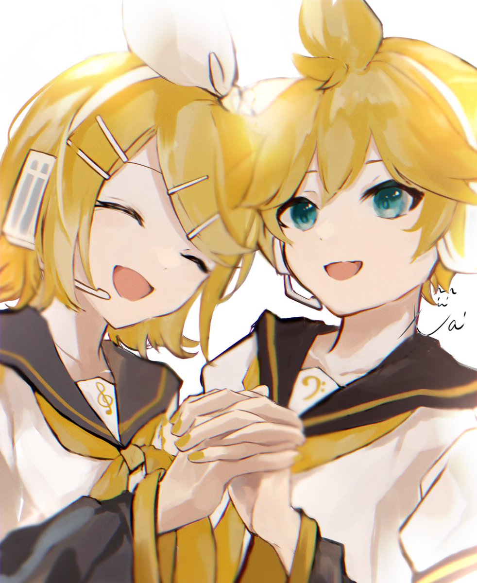 kagamine len ,kagamine rin 1girl 1boy blonde hair neckerchief sailor collar smile shirt  illustration images