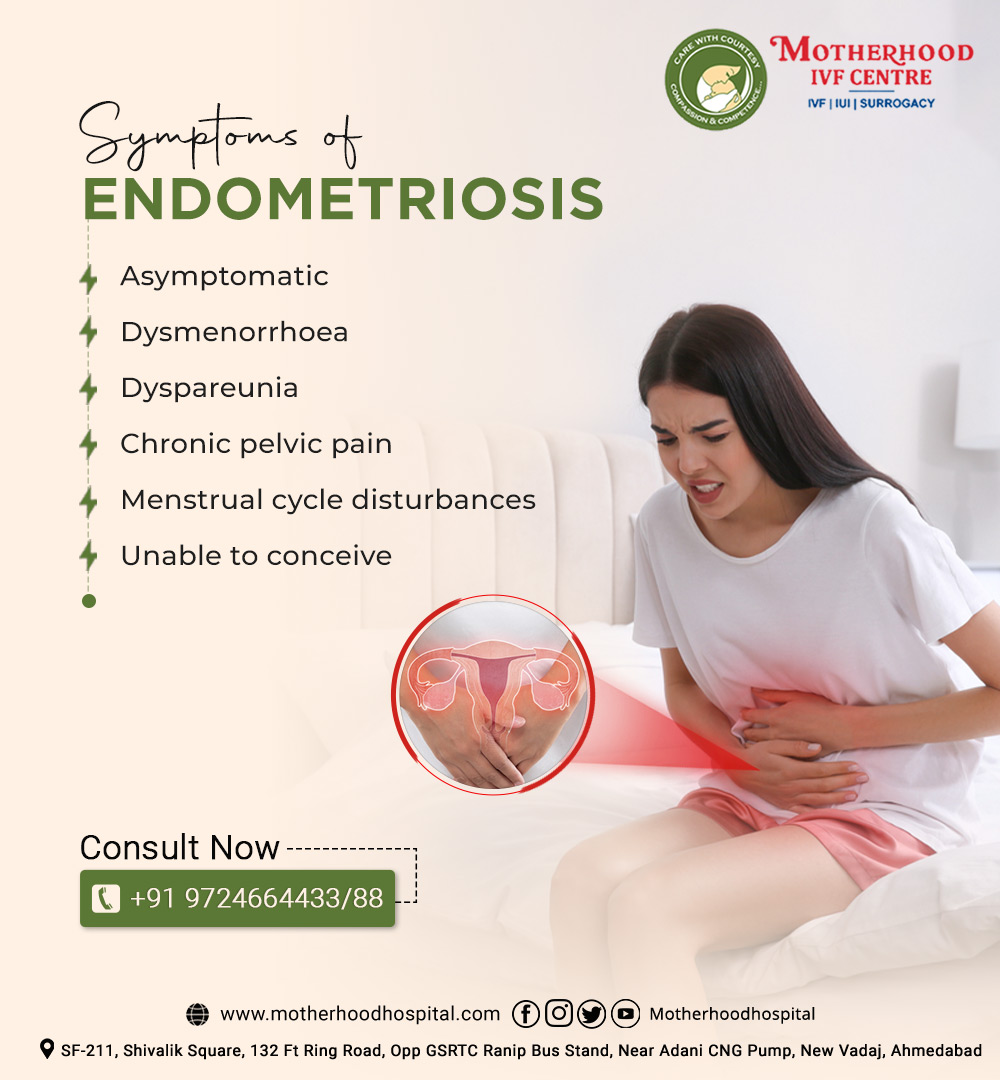 There are many symptoms of Endometriosis.

For more info,
Call: +91 9724664433/88
Visit: motherhoodhospital.com/ivf-center-in-…

#MotherhoodIVFCenter #Womenshealthcare #BestWomensHospital #Endometriosis #Ovarian #IVF #IVFCenter #IVFTreatment  #Ahmedabad #NewVadaj #MotherhoodHospital
