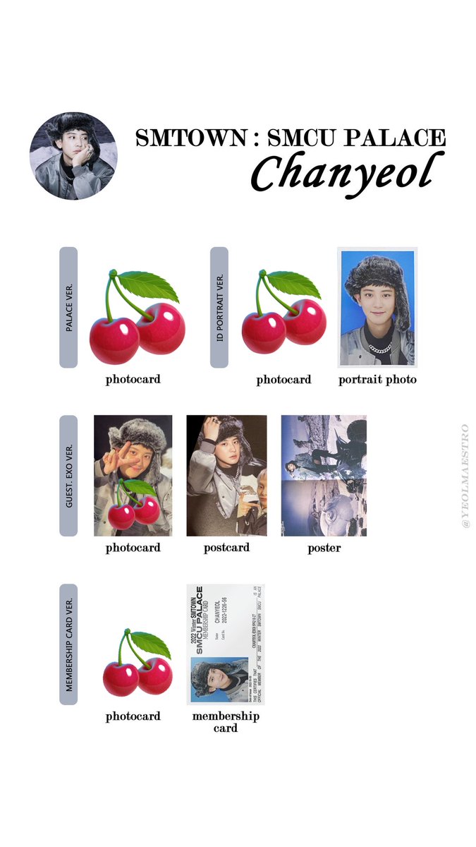 cloud_6104's tweet photo. So SMEnt freaking release 7 photocards of Park Chanyeol without even him having collab with this smcu shit? I didn’t buy Palace and Portrait ver coz I don’t even know other SM artists. SM only knows how to milk money from Chanyeol fans but didn’t do anything good for the 🍒prince https://t.co/wukwASZwGh