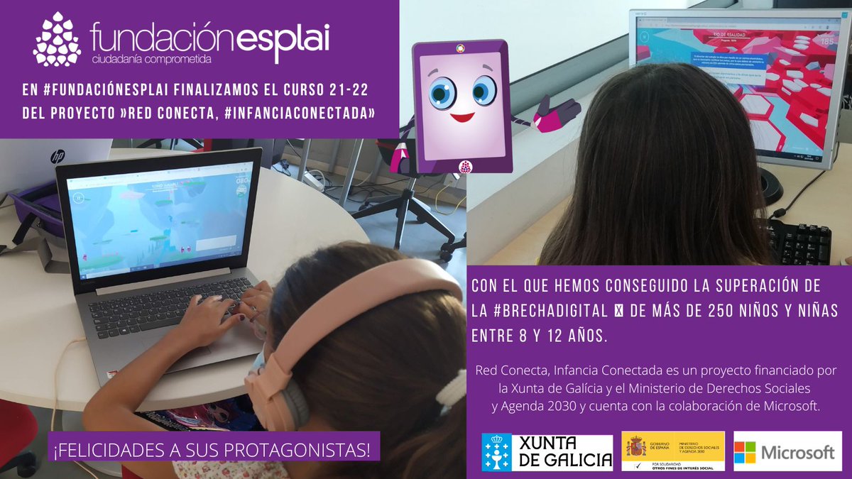 fundacionesplai's tweet photo. En #FundaciónEsplai finalizamos el curso 21-22 del proyecto »Red Conecta, #InfanciaConectada», con el que hemos conseguido la superación de la #brechadigital 💻 de más de 250 niños y niñas👧👦 entre 8 y 12 años.
👉 https://t.co/sjzUPaK88p
@RedConectaCC https://t.co/n17AAALRpH