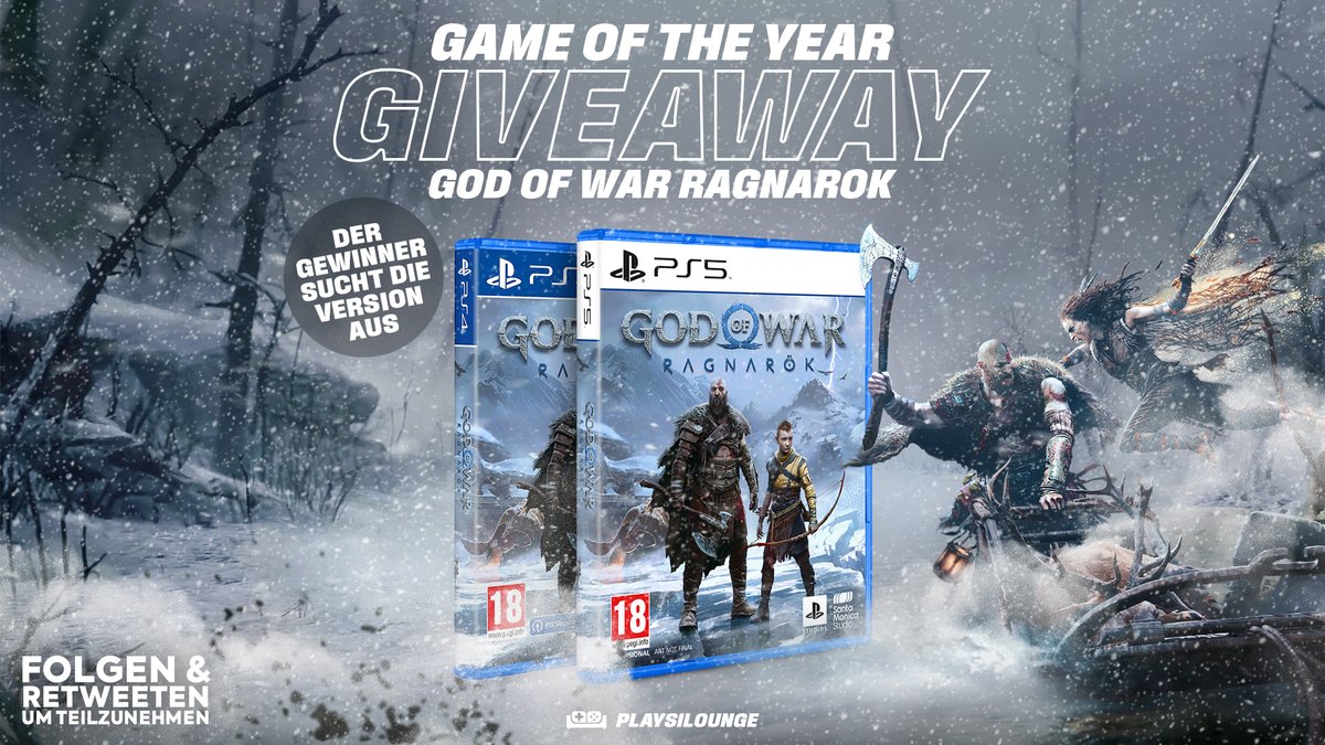 🪓 #GIVEAWAY 🪓

Wie versprochen, verlosen wir heute euer Game of the Year! Gewinnen könnt ihr #GodofWarRagnarok für #PS4 oder #PS5. Um teilzunehmen, einfach FOLGEN und bis 07.01.2023 um 23:59 Uhr RETWEETEN. 🍀

Teilnahme ab 18 Jahren.